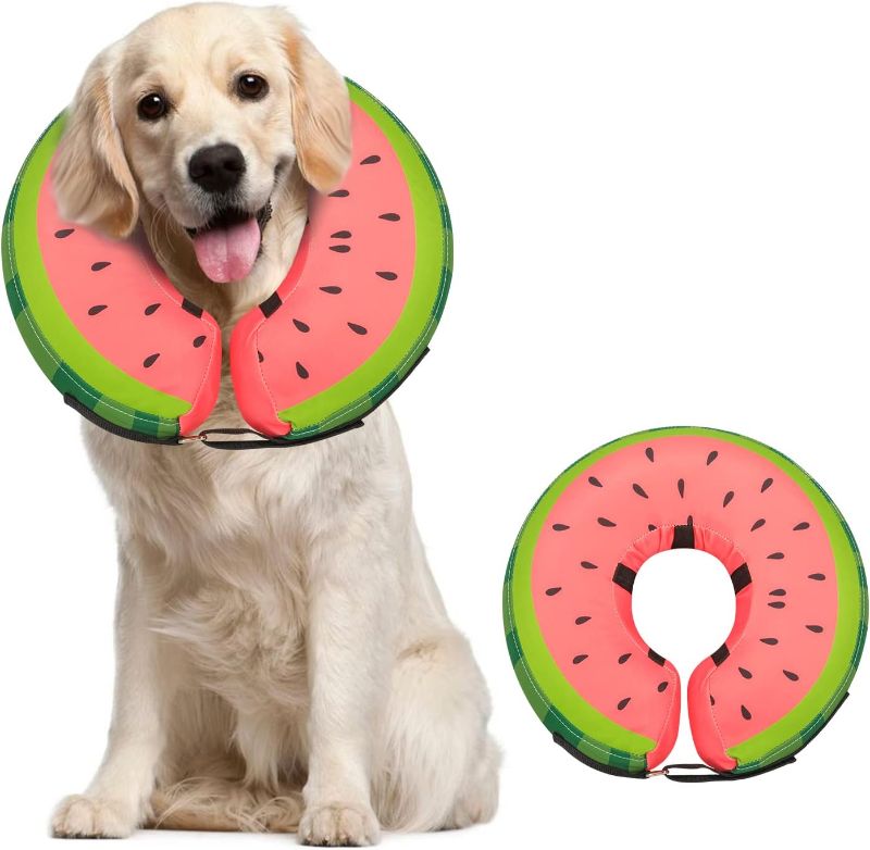 Photo 1 of Dog Cone Collar for Small Medium Large Dogs for After Surgery, Pet Inflatable Neck Donut Collar Soft Protective Recovery Cone for Dogs and Cats - Alternative E Collar Does not Block Vision - Red,L
