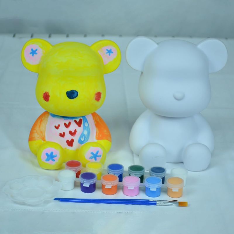 Photo 1 of DIY Fluid Bear Piggy Bank for Kids and Adults, Coin Bank with Painting Kit Set (Multi Color Paints) MISSING BRUSH***
