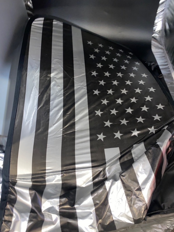 Photo 3 of 
Motor Trend USA Black American Flag Car Windshield Sun Shade for Car Window, Foldable Car Sun Shade with Patriotic Graphic, Collapsible Sun Visor Sunshade for Car Windshield (Medium)

