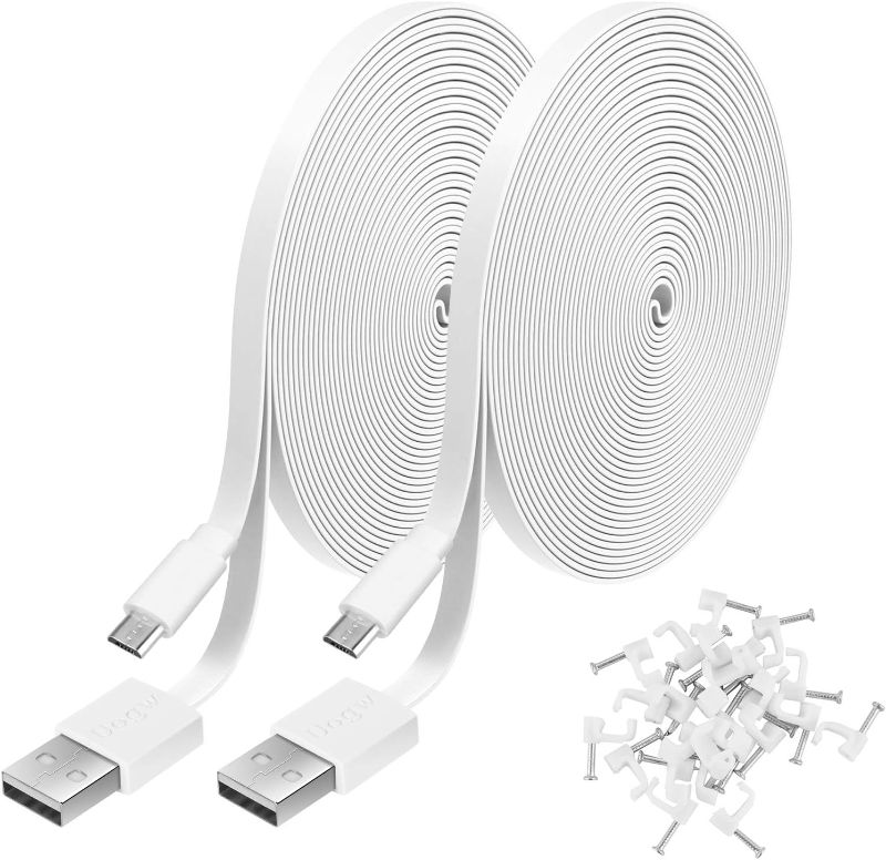 Photo 1 of 2 Pack 20FT Power Extension Cable Compatible with WyzeCam,Wyze Cam Pan,WYZE Cam OG,NestCam Indoor,Blink,Amazon Cloud Camera,USB to Micro USB Durable Charging and Data Sync Cord(White)
