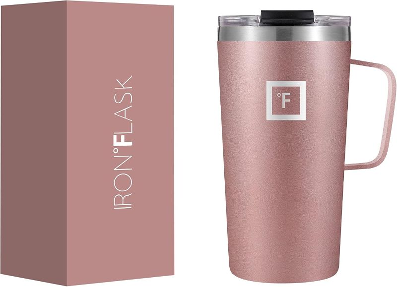 Photo 1 of IRON °FLASK Grip Novelty Coffee Mug - Leak Proof, Vacuum Insulated Stainless Steel Bottle, Double Walled, Thermo Travel, Hot Cold, Water Metal Canteen - Rose Gold, 16 Oz - Classic Bottom
