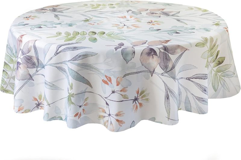 Photo 2 of Benson Mills Spillproof Spring/Summer Heavyweight Fabric Indoor Outdoor Tablecloth, Outdoor Table Cloth for Round Tables, Picnic/Patio Table Covers (70" Round, Botanica)