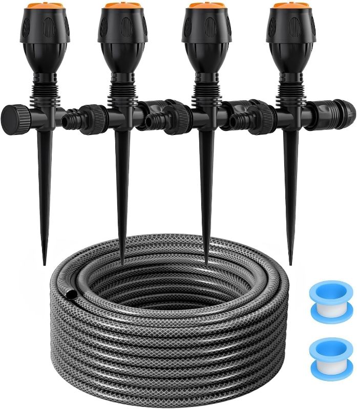 Photo 1 of LADER Garden Above Ground Sprinkler System Kit for Lawn, 360° Auto-Rotate Irrigation System Garden Lawn Sprinkler, Black Sprinkler with 52.5FT Hose and 8 Pipe Connectors, DIY Plant Watering Set