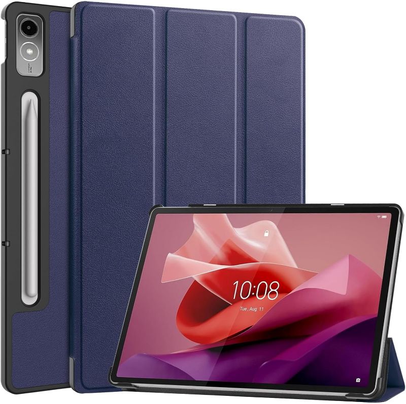 Photo 1 of Case for Lenovo Tab P12 Pro (2nd Gen) 12.7"/Lenovo Tab P12/Lenovo Xiaoxin Pad Pro 12.7 inch, Folio Slim Smart Cover Lightweight Hard Shell Protective Case with Multi-Angle Stand -Dark Blue