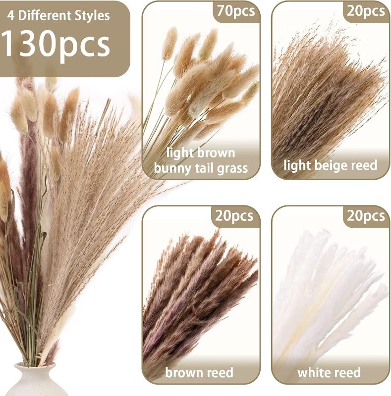 Photo 2 of DomeStar 130PCS Pampas Grass Decor, 18 inch Dried Pampas Grass Contains White Natural Bunny Tail Grass, Boho Bouquet Decor for Home Table Vase Rustic Farmhouse Decor, Fall Decor Wedding Decorations