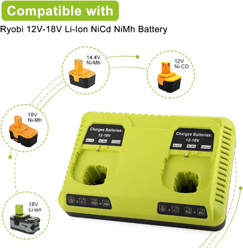 Photo 2 of ANTRobut P117 Replacement Ryobi Charger 18v Dual Charger for Ryobi Battery Charger Dual Chemistry Li-ion & Ni-cad Ni-Mh 12V-18V for Ryobi One+ Plus Battery P100 P101 P102 P103 P105 P107 P108 1400670