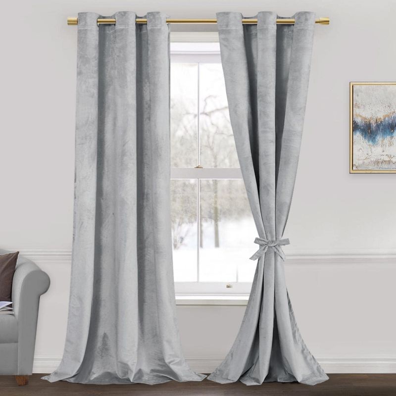 Photo 1 of IUZHEN Soft Silver Grey Velvet Curtains 96 inch Long, Room Darkening Smooth Hand-Feeling Curtains Thermal Insulated Privacy Protection for Parlor Nursery Living Room/Bedroom, 2 Panel,W42 x L96