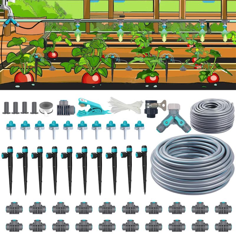 Photo 1 of Drip Irrigation Kit, Garden Watering System with Quick Connectors,97FT Automatic Irrigation System with 12mm 6mm Irrigation Tubing Hose, Misting Watering System for Outdoor Plants