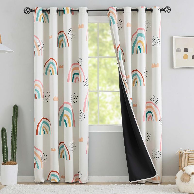 Photo 1 of chiinvent Blackout Rainbow Curtains for Kids Cute Rainbow Room Darkening Window Curtains Decorative Cartoon Black Out Curtain for Girls Bedroom Nursery, C1, 52" x 63", 2 Panels (90% Blackout)