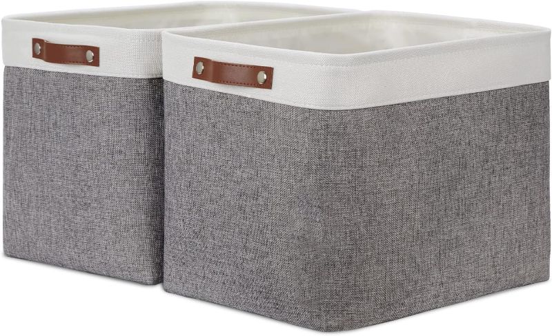 Photo 1 of DULLEMELO Storage Baskets Large 16"x12"x12" Rectangular Storage Bins Baskets for Organizing [2 Pack] Fabric Collapsible Storage Organizer for Home,Office,Closet,Clothes,Toys (White&Grey)