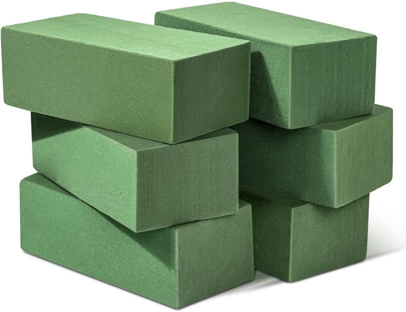 Photo 1 of 6 Pcs Floral Foam Blocks for Flower Arrangement (Larger Size 9” Lx4.3” Wx3” H) Wet and Dry Green Floral Foam for Wedding, Birthdays, Home Decorations