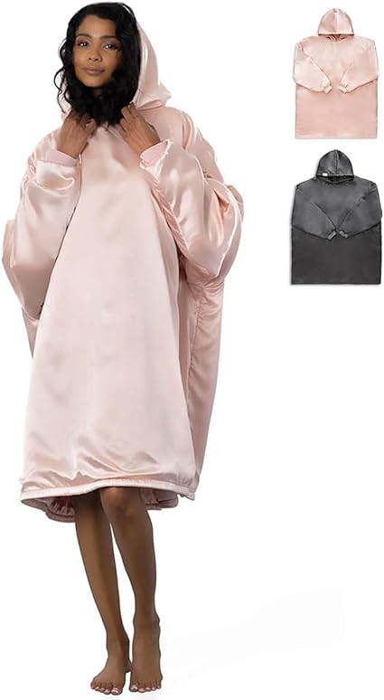 Photo 1 of Kitsch Glazey Satin Wearable Blanket Hoodie, 2 Pockets Oversized Blanket Hoodie, Gentle on Skin & Hair, One Size Fits Most