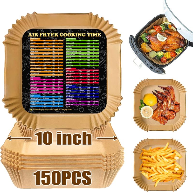 Photo 1 of Air Fryer Disposable Paper Liner Square 10 Inch, 150PCS Large Air Fryer Parchment Paper Liners, Non-stick Air Fryer Paper Pads, Baking Paper Oil Resistant, Waterproof for Baking Roasting Microwave