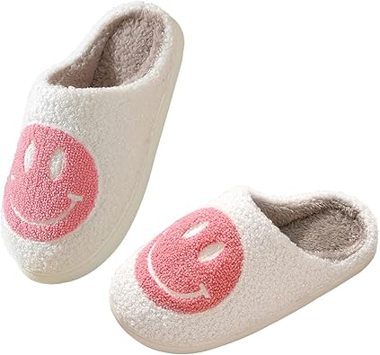 Photo 1 of Size 4/5 Smile Face Slippers for Women Happy face slippers Retro Soft Plush Warm Slip-on Slippers, Cozy Indoor Outdoor Slippers