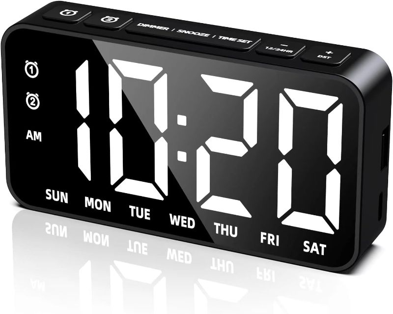 Photo 1 of Hushing Alarm Clock for Bedrooms Dual Alarms Small Digital Clock with USB Ports 5 Adjustable Dimmer for Home Office Bedside Clock with 12/24HR Snooze Alarm Clock for Heavy Sleepers Teens Kids Elderly