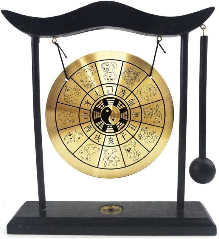 Photo 1 of Hooshing Zen Art Brass Feng Shui Desktop Gong with Stand Asian Decor for Home Office Chinese Zodiac Signs