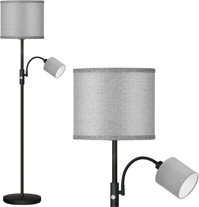 Photo 1 of Floor Lamp Standing Lamp, Modern Living Room Lamp with Reading Lamp, Bright Boho Lamp with Grey Lamp Shade, 3-Way Rotary Switch, Black Corner Lamp for Bedroom Office (LED Bulbs Included)