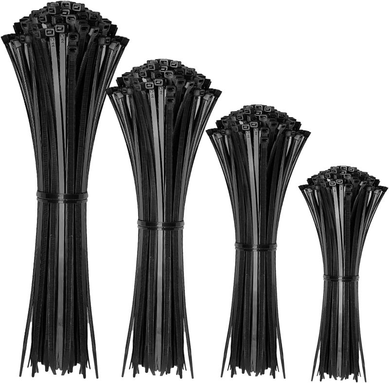 Photo 1 of Cable Zip Ties,400 Pack Black Assorted Sizes 12+8+6+4 Inch,Multi-Purpose Self-Locking Nylon Cable Cord Management ,Plastic Wire Ties for Home,Office,Garden,Workshop. By HAVE ME TD