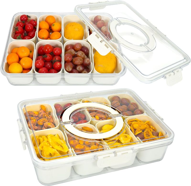 Photo 1 of 2PCS Snackle Box, Divided Serving Tray with Lid and Handle, Snack Box Container, Travel Snack Box, Snackle Box Charcuterie Container, Snack Tray, Storage Organizer for Candy, Veggie, Fruits, Nuts