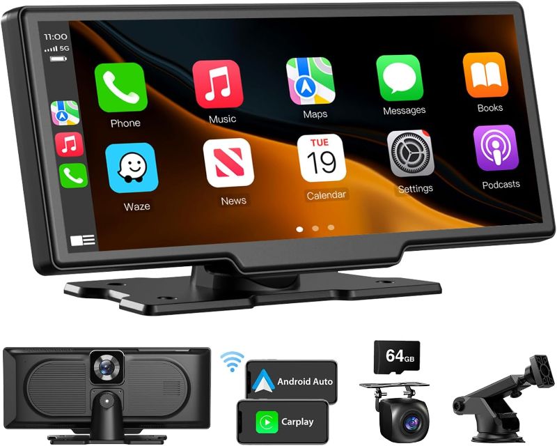 Photo 1 of Portable Wireless CarPlay Touchscreen for Car: 4K Apple Carplay & Android Auto Car Play Screen with 4K Dash Cam/1080p Rear Camera/GPS Navigation/Bluetooth/Mirror Link/AirPlay - 10.26 inches