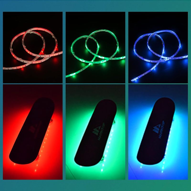 Photo 2 of Scooter Lights for Night Riding LED Skateboard Lights 2×2.62ft Cool RGB Lighting Options Strip Light Battery Powered - Safety Lights for Sports equipment