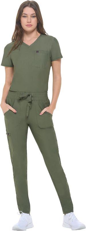 Photo 1 of (XL) Natural Uniforms Ultra Stretch Form Fitting Womens Scrub Set (Olive, X-Large)