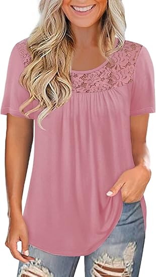 Photo 1 of MEDIUM LETDIOSTO Women's Plus Size Tops Casual Blouse Short Sleeve Lace Tunic Tops Fit Flare