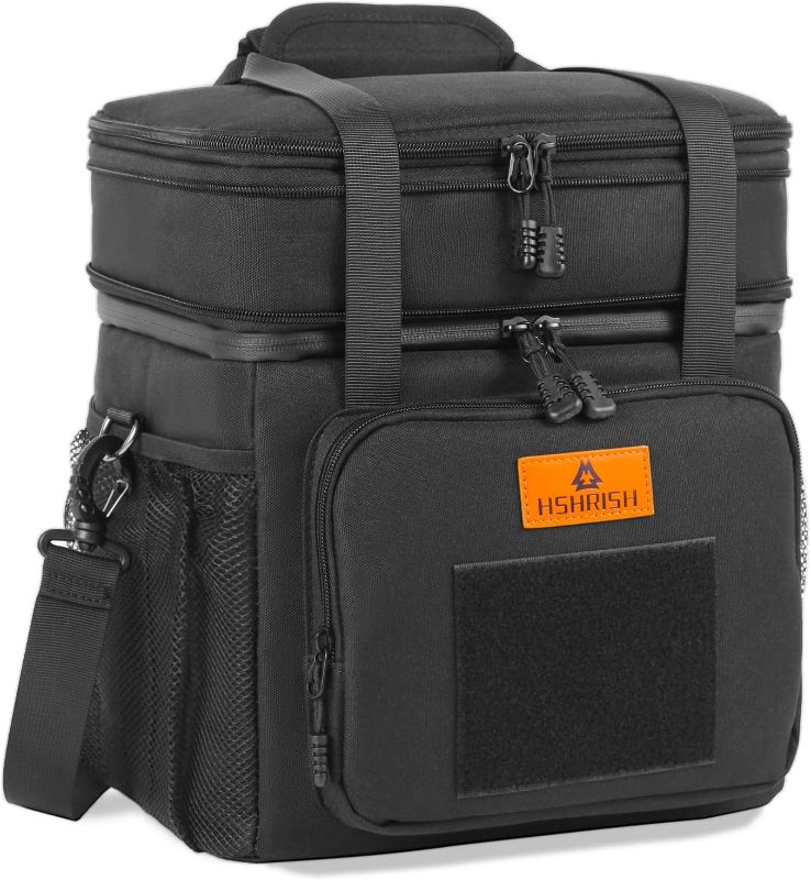 Photo 1 of HSHRISH Expandable Large Tactical Lunch Box for Adults, Durable Insulated Lunch Bag with Shoulder Strap, Soft Cooler Bag for Men Work Outdoor Picnic Trips, 20 Can/16 L, Black