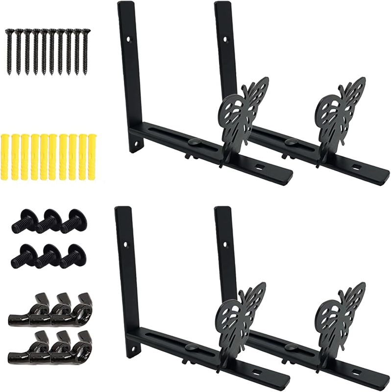 Photo 1 of 4Pcs Planter Box Brackets, Adjustable Hanging Planter Brackets 6-13 in, Heavy Duty Iron Window Planter Box Brackets with Butterfly, Flower Box Brackets for Deck Railings Fence (4Pcs)