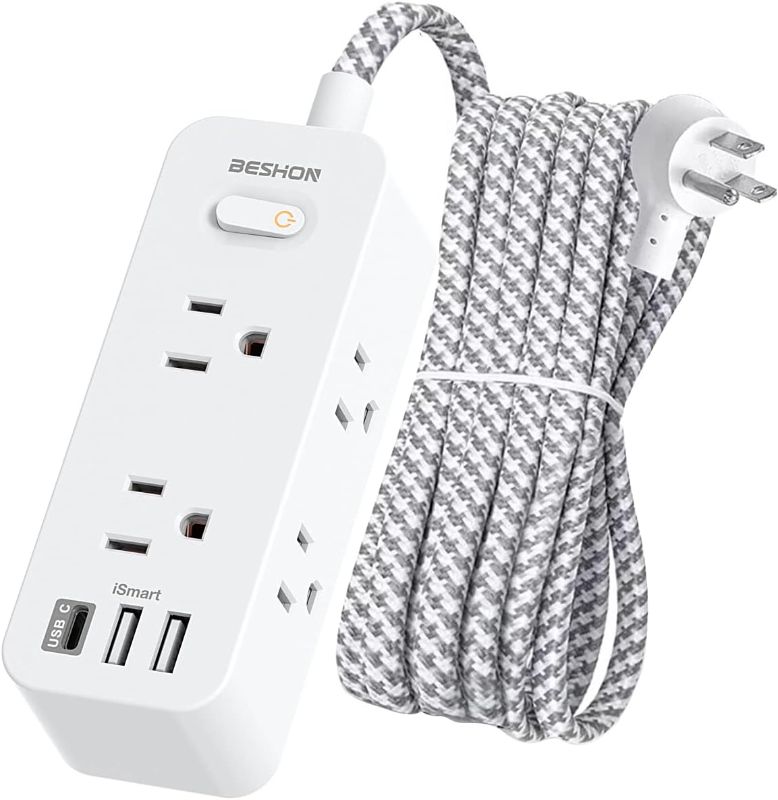 Photo 1 of BESHON 10 FT Extension Cord, Surge Protector Power Strip with 6 Widely AC Outlets 3 USB Ports(1 USB C),3-Side Outlet Extender, Flat Plug, Wall Mount for Home, Office,Travel and Dorm Essential