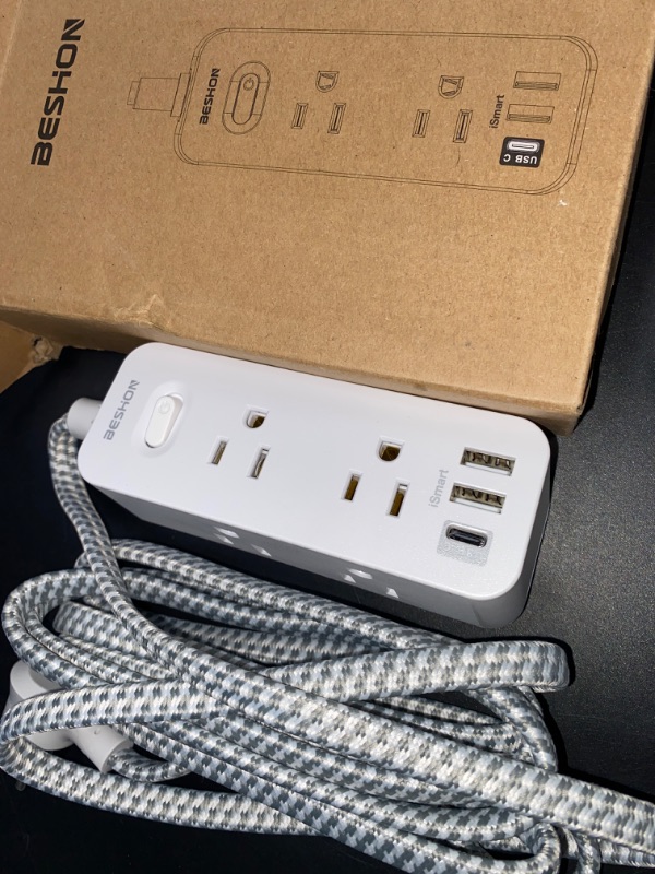 Photo 2 of BESHON 10 FT Extension Cord, Surge Protector Power Strip with 6 Widely AC Outlets 3 USB Ports(1 USB C),3-Side Outlet Extender, Flat Plug, Wall Mount for Home, Office,Travel and Dorm Essential