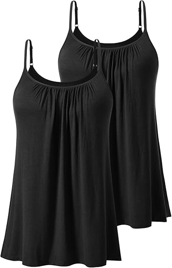 Photo 1 of LARGE AMVELOP 2 Piece Camisole for Women Casual Pleated Cami Adjustable Spaghetti Strap Tank Top Loose Fit ***USED***