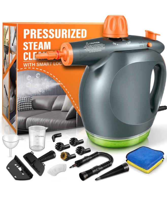 Photo 1 of 1250W Powerful Handheld Steam Cleaner with Detergent Container and Safety Lock, Multifunctional and Pressurized Hand Held Steamer for Kitchen, Bathroom, Windows and Floors, Steamer for Cleaning MISSING PARTS**