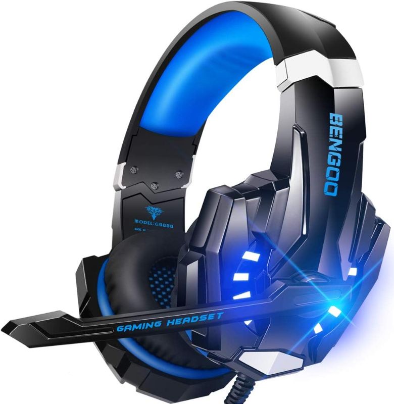 Photo 1 of BENGOO G9000 Stereo Gaming Headset for PS4 PC Xbox One PS5 Controller, Noise Cancelling Over Ear Headphones with Mic, LED Light, Bass Surround, Soft Memory Earmuffs (Blue)