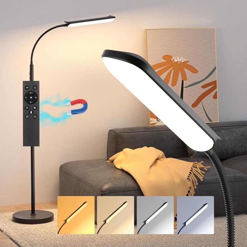 Photo 1 of LED Floor Lamp, 18W Super Bright Floor Lamp for Living Room, Adjustable Stepless Colors & Brightness Gooseneck Standing Lamp, Eye Caring Reading Light with Remote& Touch Control for Bedroom Office