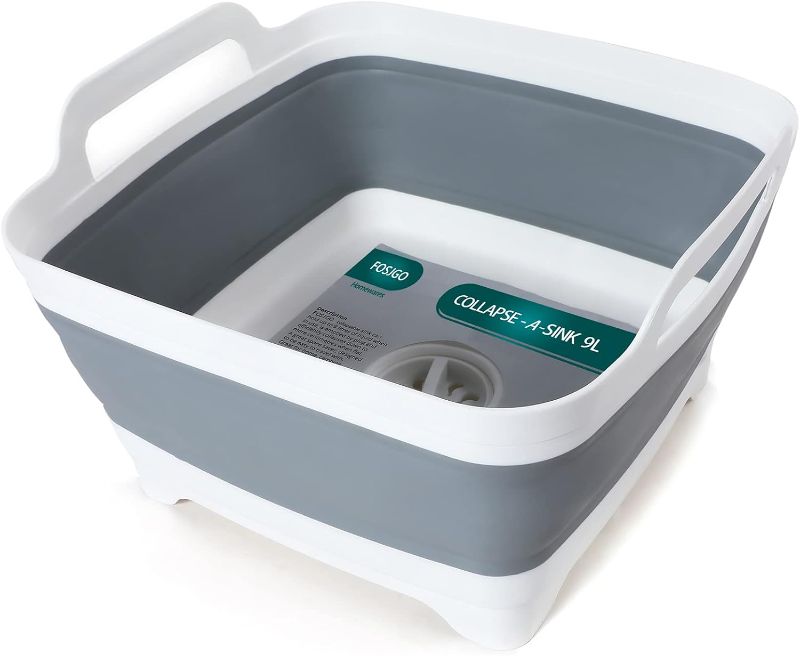 Photo 1 of 2.4 Gal(9L) Collapsible Dish Basin with Drain Plug,Space Saving Multiuse Foldable Sink Tub,Dishpan,Kitchen Sink for Camping,Plastic Tub,Vegetable Washing,Beverage Tubs