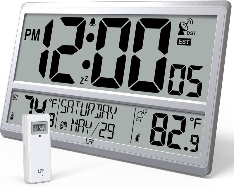 Photo 1 of LFF Atomic Clock 4.5" Numbers, Atomic Wall Clock with Indoor & Outdoor Temperature Never Needs Setting, Battery Operated, Date, Time, Wireless Outdoor Sensor, Jumbo Display Easy to Read