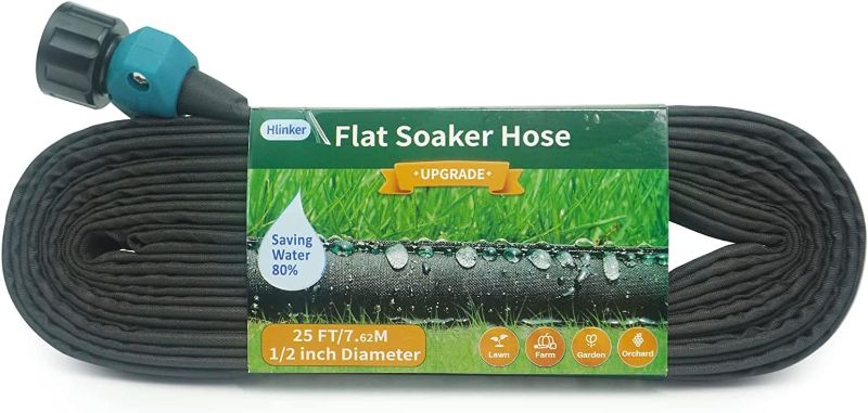 Photo 1 of Flat Soaker Hose 15 25 50 75 FT for Garden Beds, 25Ft 1/2" Linkable Consistent Drip Irrigation Hose Save 80% Water, Leakproof Heavy Duty Double Layer Sprinkler Hose