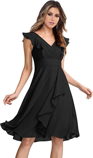 Photo 1 of SMALL Women's Double V Neck Ruffled Chiffon Homecoming Dresses Short Formal Party Bridesmaid Dress