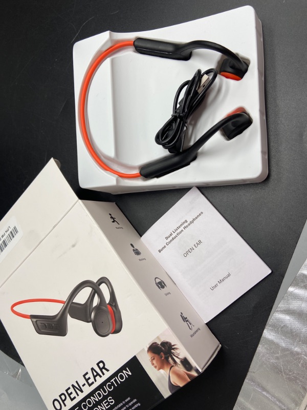 Photo 2 of Bone Conduction Headphones, Open Ear Wireless Bluetooth 5.3 Headphones, IPX7 Waterproof Sports Earbuds with Microphone, 10HR Playtime, Lightweight Headset for Running,Workout,Gym(Orange)