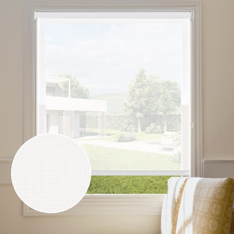 Photo 1 of Persilux Solar Roller Shades Light Filtering Blinds for Windows Shades (30" W x 72" H, Off White) Flame Retardant, View Through UV Protection Semi Sheer Shades for Home, Office, Easy to Install OPEN BOX***