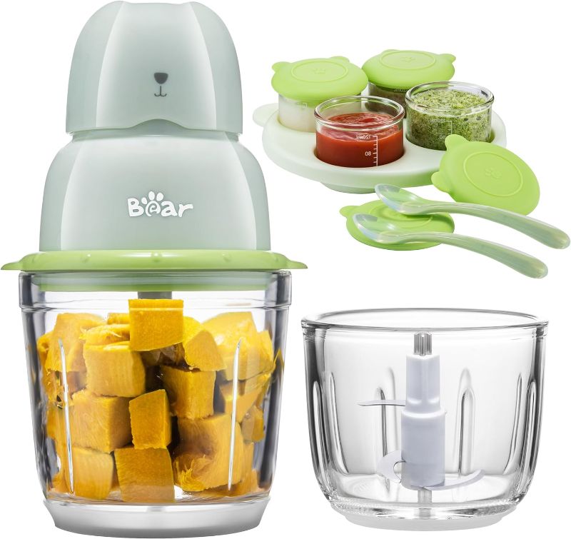 Photo 1 of Bear Baby Food Maker, Baby Food Processor Set for Fruit, Vegetable, Meat, Baby Food Puree Blender with 2 Glass Bowls (0.6L+0.3L), Baby Food Containers, Baby Spoons