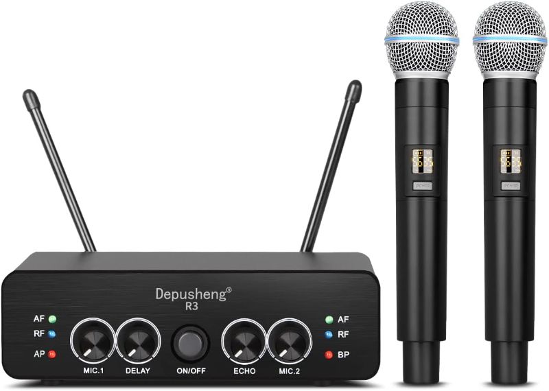 Photo 1 of Depusheng R3 UHF Wireless Handheld Microphone, Full Metal Dynamic Wireless Microphone, Suitable for Karaoke, Church, Wedding, Conference, Party NEW**