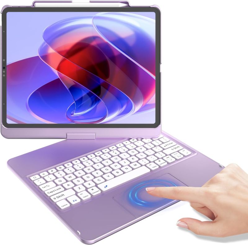 Photo 1 of KBCASE Touch Keyboard Case for iPad Air 13-inch (M2) 2024/for iPad Pro 12.9 inch 3rd/4th Generation 2018/2020, 360°Rotatable Case with Touchpad & Pencil Holder for iPad Pro 12.9 (Light Purple)