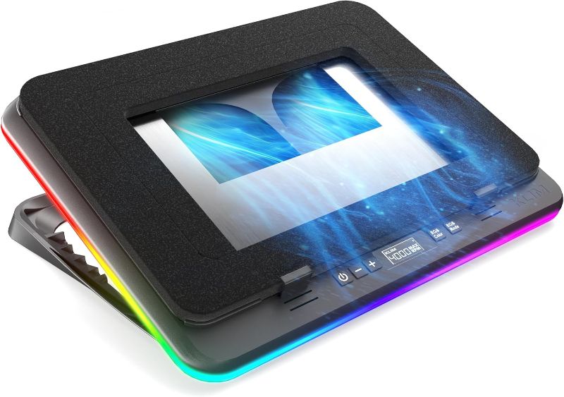 Photo 1 of KLIM Turbofrost - Gaming Laptop Cooling Pad - 4 Powerful Turbo Fans up to 16000 RPM, Laptop Cooler 2 Power Modes USB-C/DC, Dynamic RGB, 4-Ports USB, Sealed Foam for Fast Cooling for Laptops up to 17in