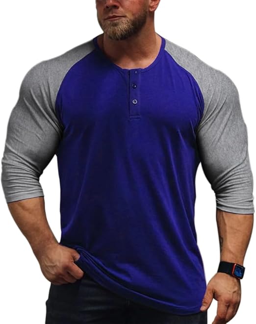 Photo 1 of LARGE Muscle Alive Mens Summer Casual Short Sleeve Henleys T-Shirt Single Button Placket Plain v Neck Shirts