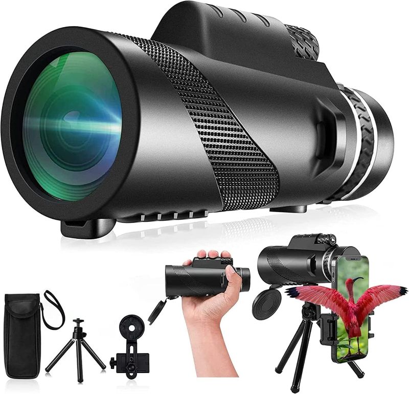 Photo 1 of 80X100 Monocular Telescope High Power with Smartphone Holder & Tripod, High Definition Larger Vision Monocular for Adults for Bird Watching Hiking Camping