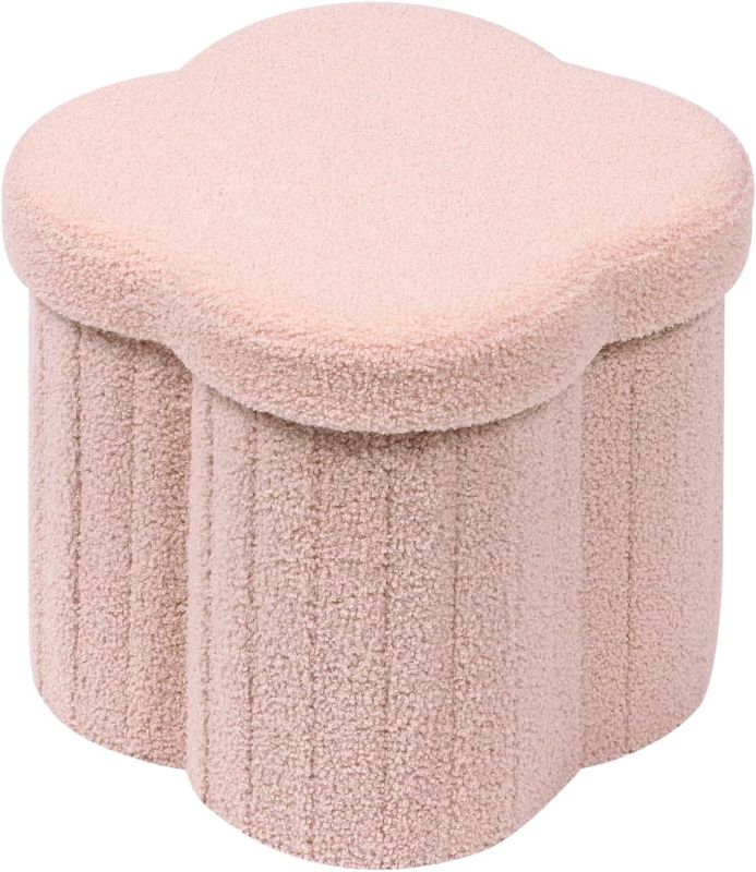 Photo 1 of B FSOBEIIALEO Storage Ottoman Cube, Flowers Shaped Ottomans with Storage Foot Stool Footrest for Lving Room, Boucle Ottoman Seat for Dorm Room,Faux Teddy Fur, Pink 12.6"x12.6"x12.6"