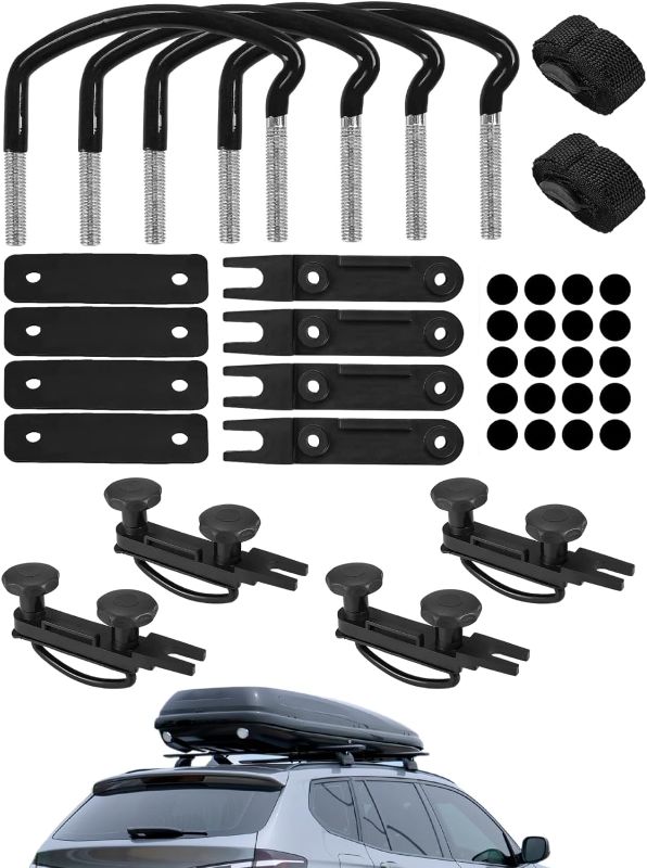 Photo 1 of 4Pack Roof Box U-Bolt Clamps with 8 Lock Nuts, Glazeal Universal Roof Box U-Bolt Clamps Car Van Mounting Fitting Kit with 8 Lock Nuts 2 Straps for Cargo Carrier Rack 