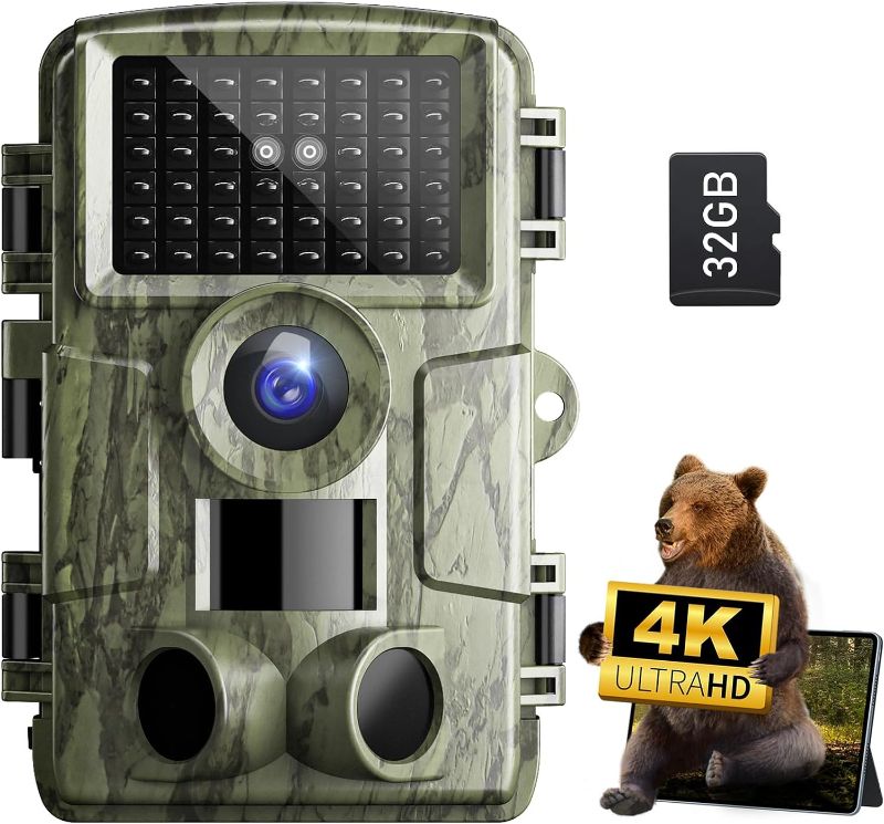 Photo 1 of Trail Camera: with Night Vision 4K 48MP 130°Wide-Angle Game Camera 0.05s Trigger Motion Activated Hunting Camera 98ft IR Sensing IP66 Waterproof,for Outdoor Wildlife Surveillance & Home Security